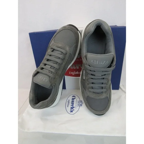NIB CHURCH'S by PRADA CH873 GRAY SUEDE NYLON LOGO SNEAKERS
